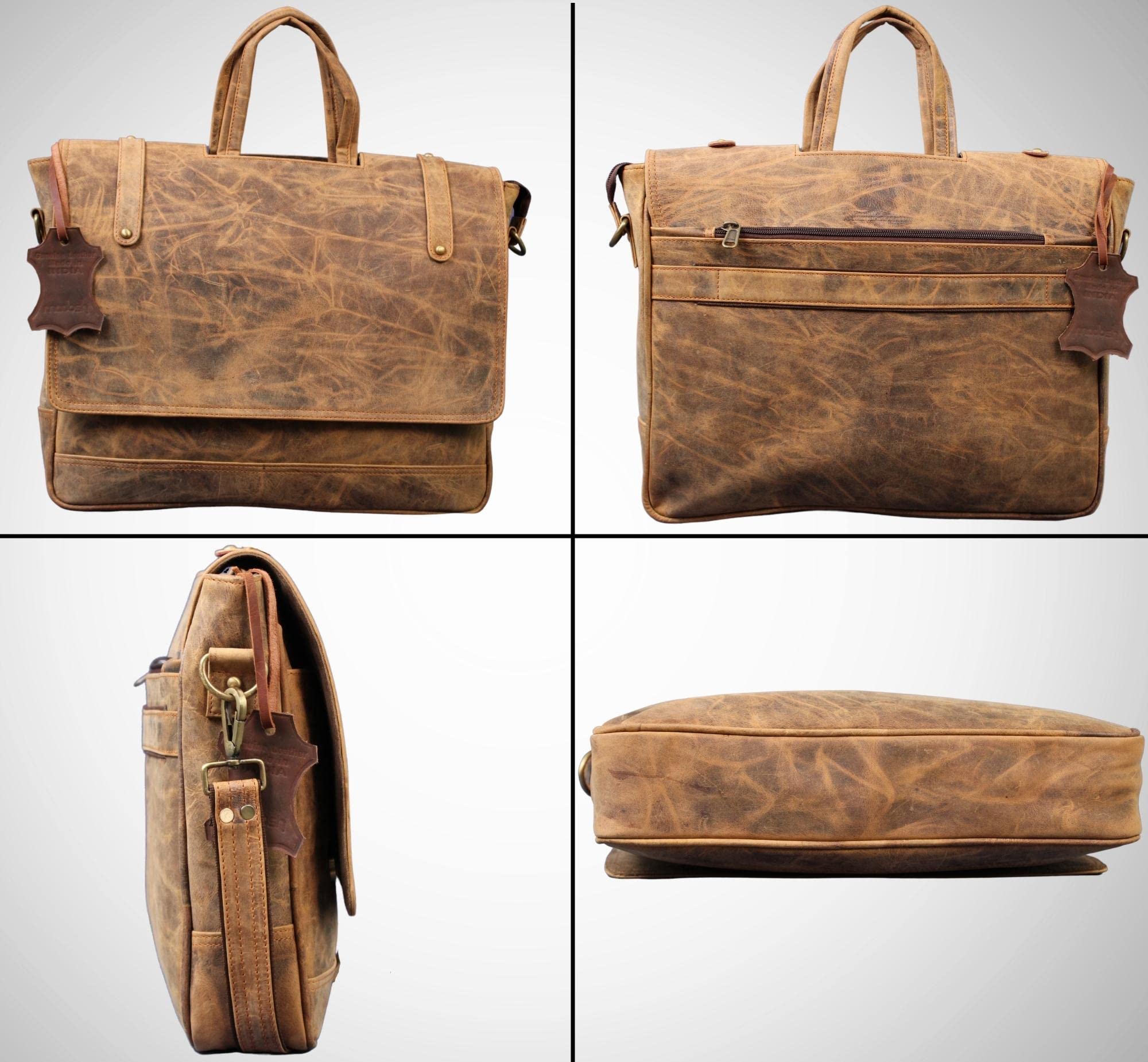 Men's Briefcase Office Bag Genuine Buffalo Leather Messenger Bag Laptop Work Bag